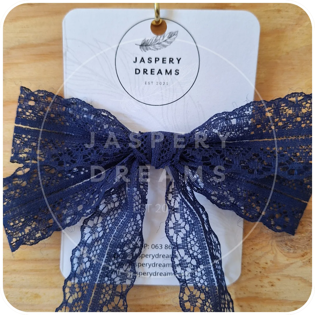 Navy lace bow