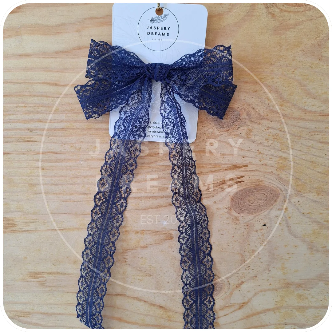 Navy lace bow