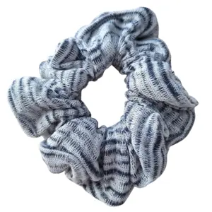White and blue knit hair scrunchie