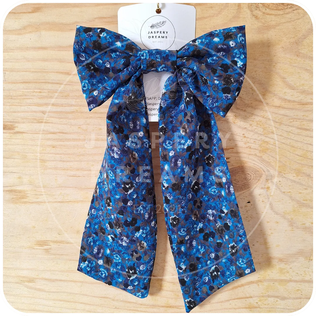 Blue floral standard large hair bow