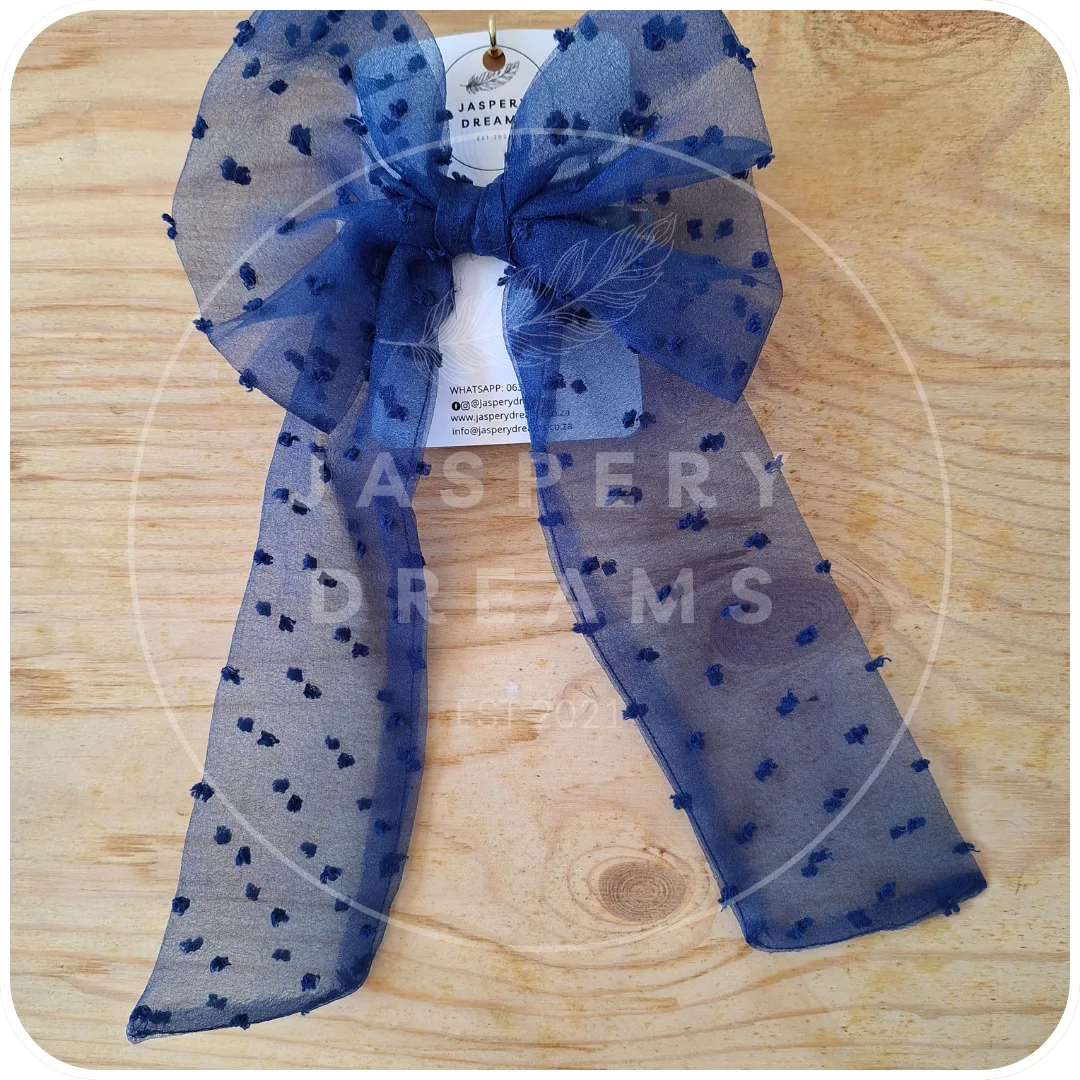 Navy blue organza hair bow