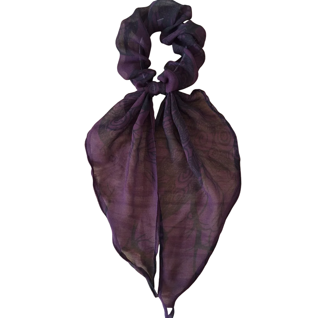 Purple floral scarf scrunchie