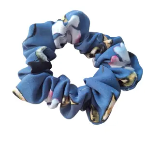 Dark blue floral hair scrunchie
