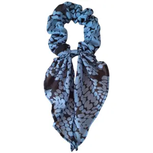 Blue and black polka dot scarf scrunchie