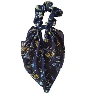 Navy and Yellow floral scarf scrunchie
