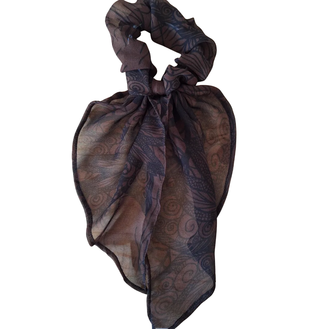 Brown floral scarf scrunchie