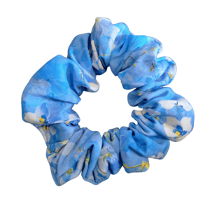 Bright Blue Scrunchie with white subtle floral print