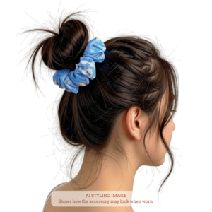 Bright Blue Scrunchie with white subtle floral print