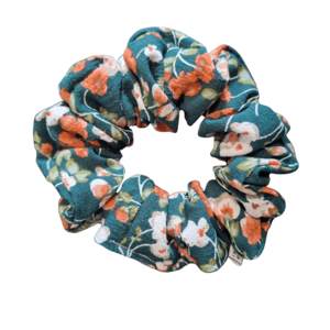 Dark Green Scrunchie with Red and White Floral Print