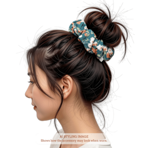 Dark Green Scrunchie with Red and White Floral Print