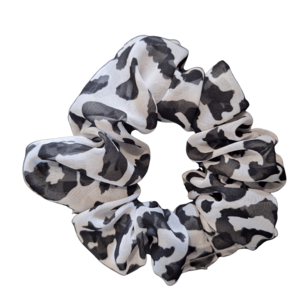 White with black leopard print design scrunchie