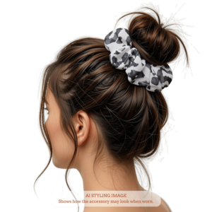 White with black leopard print design scrunchie