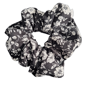 Black and white floral print scrunchie