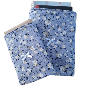 Blue with white floral print book sleeve for a4 and a5 books