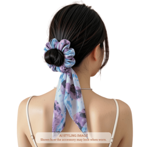 Light Pink and Blue water marble print scarf scrunchie