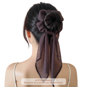 Dark brown with white circles print scarf scrunchie