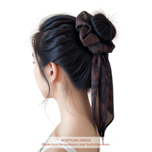 Dark brown with black floral print scarf scrunchie