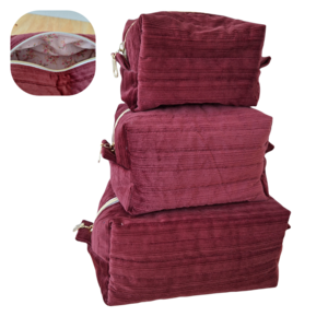 Burgundy Quilted corduroy make up bags