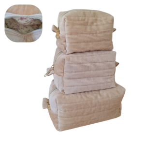 Cream Quilted corduroy make up bags