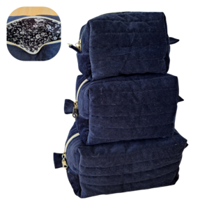 Navy Quilted corduroy make up bags