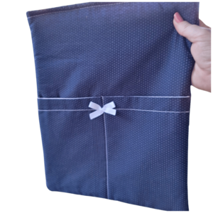 Navy with subtle white dots book sleeve with small white bow
