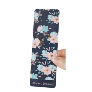 Navy Floral Laminated Bookmark