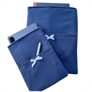 Navy with subtle white dots a4 and a5 book sleeve with small white bow