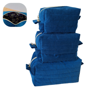 Royal Blue Quilted corduroy make up bags